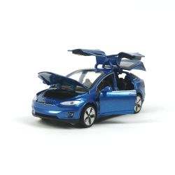 Метална кола Tesla, Model X, мащаб 1:28, Син, Без опаковка