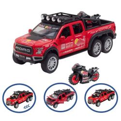 Метален пикап Ford Raptor 6x6, С мотор, 1:28, Червен, Без опаковка