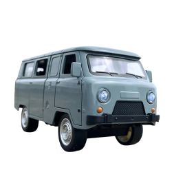 Метален бус Уаз, 1:18, С отварящи се врати, Сив ретро ван, Класически дизайн 