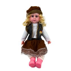 Кукла Мелиса – говори и пее на български език, кафяво облекло и жилетка
