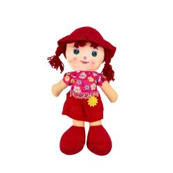 Парцалена кукла с червен тоалет – 35 см, говореща на български език