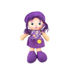Парцалена кукла с лилава рокличка – 35 см, говореща на български език