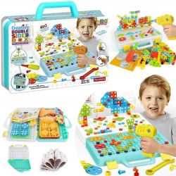 Детска мозайка с двустранна дъска и винтоверт – 4 в 1, 252 части