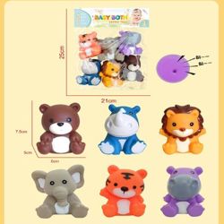 Комплект гумени играчки за баня животни 6 броя с пискун