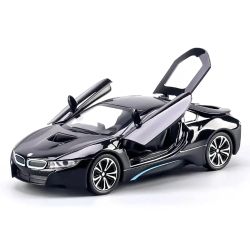 Метален автомобил BMW i8 1:24, Черен, Звук и светлини, Без опаковка