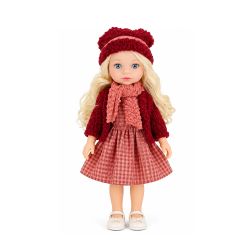 Кукла Little Milly с карирана рокля и бордо шапка, 33 см