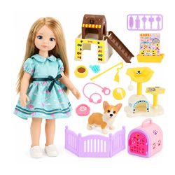 Кукла Little Milly със синя рокля и кученце с аксесоари