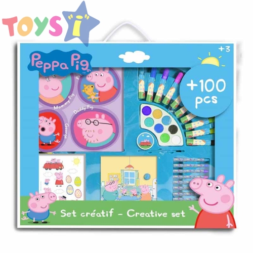 Детски комплект с пособия за рисуване 100 части, PEPPA PIG