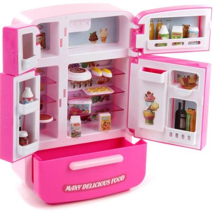 Детски хладилник с звук, светлини и аксесоари, розов