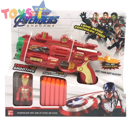 Детски пистолет Iron man, С фигура и меки стрели