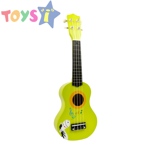 Детска китара, Дървена, 4 струни, Зелена