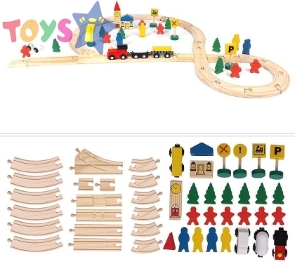 Детски влак, С релси, Дървен, 48 части