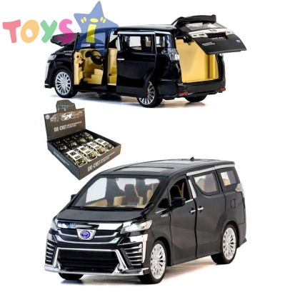 Метален микробус Toyota Vellfire, Със звук и светлини, Черен, 20,5х9х7,5см, Без опаковка