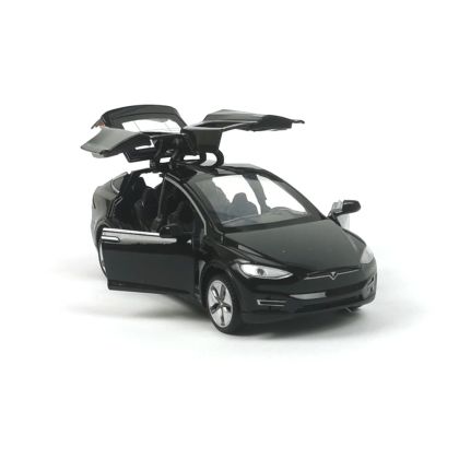 Метална кола Tesla, Model X, С пушек, 1:22, Черна, Без опаковка