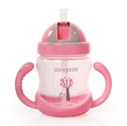 Чаша с пластмасова сламка 280ml C0582 розов