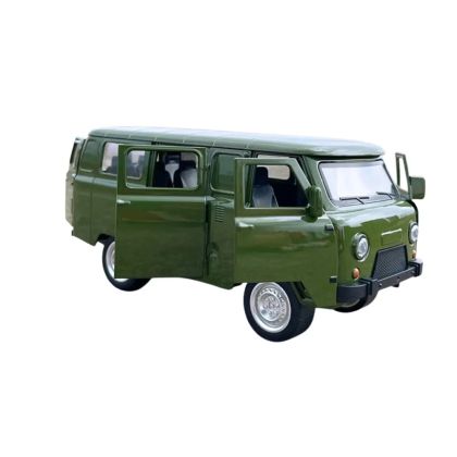Метален бус Уаз, 1:18, С отварящи се врати, Зелен и pull-back механизъм
