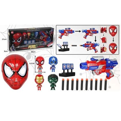 Комплект Spider-Man, С пистолет, Маска, Фигурки и мишени, С меки стрели