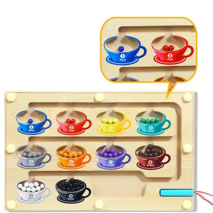 Дървена магнитна дъска – игра за цветове и координация с топчета, лабиринт