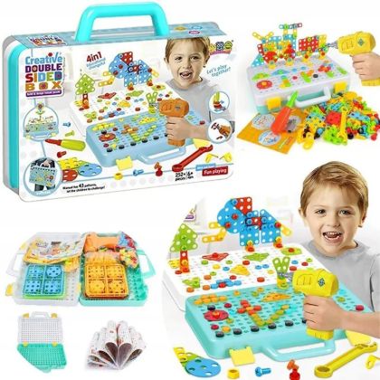 Детска мозайка с двустранна дъска и винтоверт – 4 в 1, 252 части