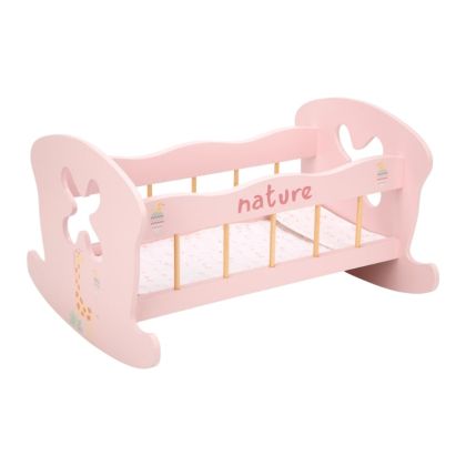 Розово легло-люлка Nature за кукли от дърво