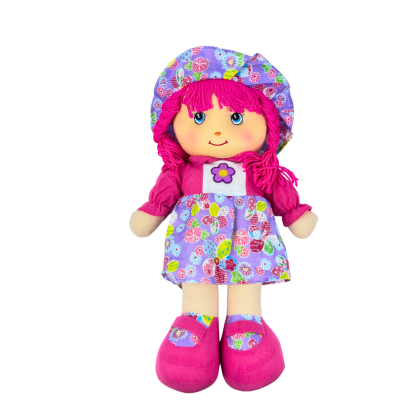Парцалена кукла с лилава рокля и шапка – 50 см