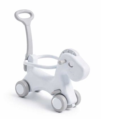 Детска люлка-конче за яздене с дръжка за бутане, сива