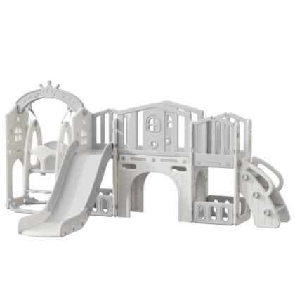 Мини детска крепост за игра с пързалка, сива