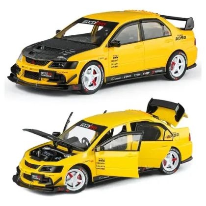 Метална кола Mitsubishi Lancer Evolution 1:24 – жълт тунинг, Без опаковка