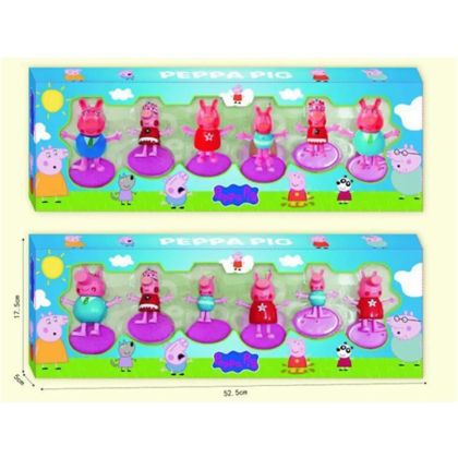 Детски комплект фигурки, Peppa Pig стил, 6 броя, Цветни герои