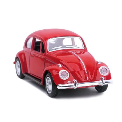 Метален Volkswagen Beetle 1:24, Червен, със звук, светлини и pull-back, Без опаковка