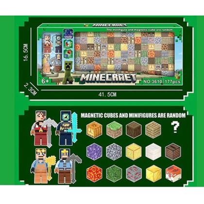 Minecraft комплект с магнитни кубчета и фигурки – 177 части