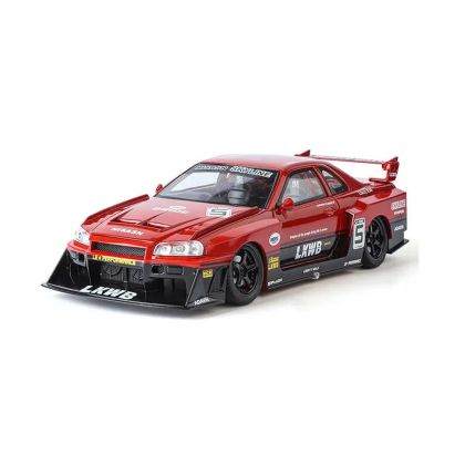 Метален автомобил Nissan Skyline GT-R R34 LBWK, 1:24, Червен, Без опаковка