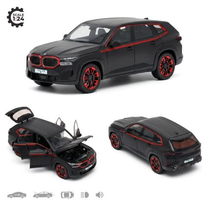 Метална кола BMW XM 1:24, Черна, Пушек, Светлини, Звук, Без индивидуална опаковка