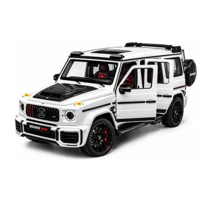 Метален джип, Mercedes G-class Brabus, С пушек, Светлини, 1:18, Бяла, Без опаковка
