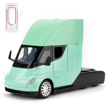 Метален камион Tesla Semi 1:24 със зарядна станция – зелен