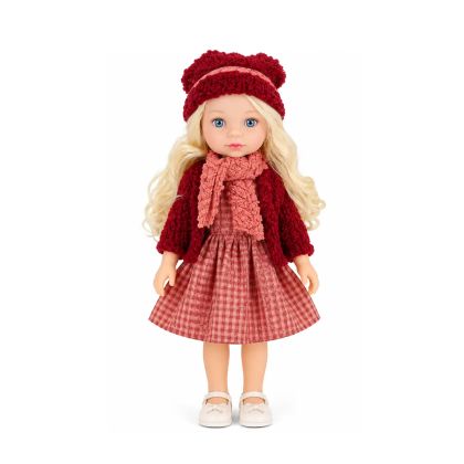 Кукла Little Milly с карирана рокля и бордо шапка, 33 см