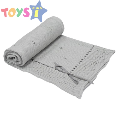 Бебешко плетено одеяло - панделка, сиво