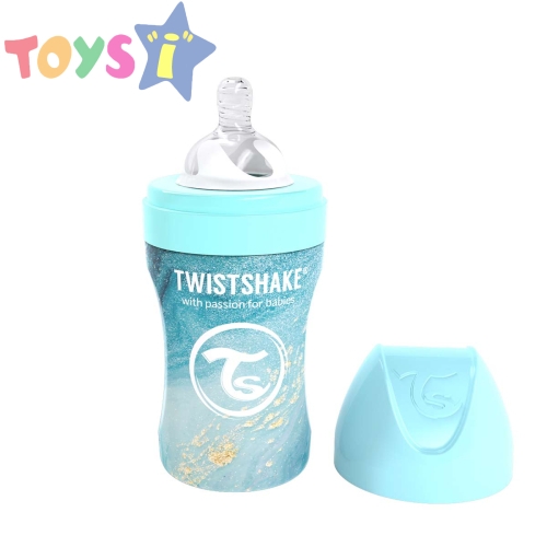 Бебешко шише Twistshake 260 мл от неръждаема стомана - Мраморно синьо