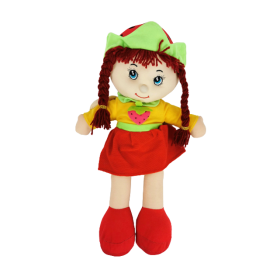 Мека кукла с червени плитки