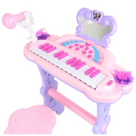 Детско пиано със столче и микрофон, лилаво