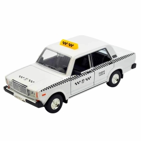 Метална кола Лада такси, със светлини и звуци, бяла