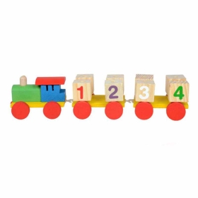 Детско дървено влакче за дърпане с букви и цифри