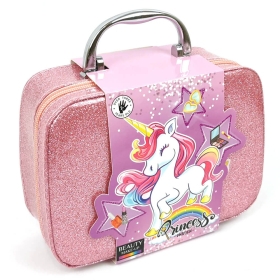 Детски комплект за грим и маникюр, със розова чантичка