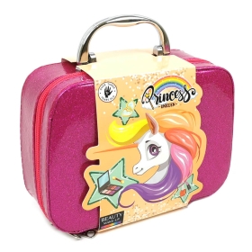 Детски комплект за грим и маникюр, със лилава чантичка