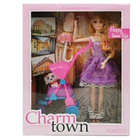 Кукла с количка и лилава рокля