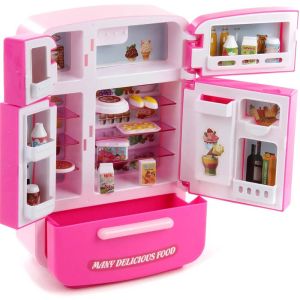 Детски хладилник с звук, светлини и аксесоари, розов
