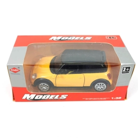 Метална кола mini cooper, със светлини и звуци, жълт