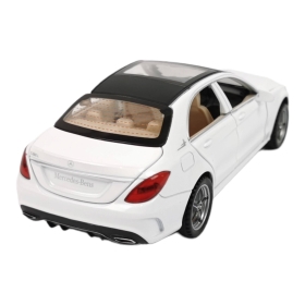 Метална кола Mercedes-Benz C, Със звук и светлини, Бяла, Без опаковка