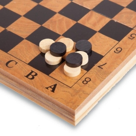 Комплект дървен шах и табла, С фигури и пулове, 3в1, 34х34см