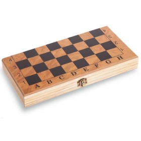 Комплект дървен шах и табла, С фигури и пулове, 3в1, 34х34см